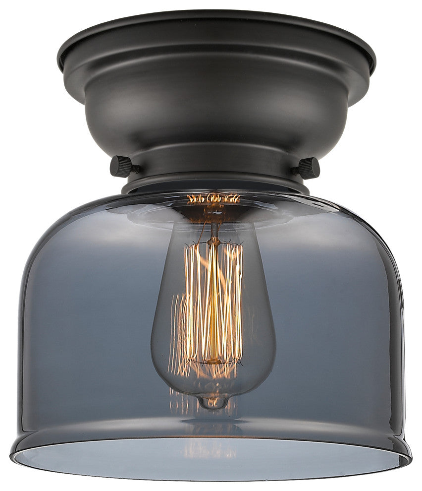 Large Bell 1-Light Flush Mount, Matte Black, Plated Smoke