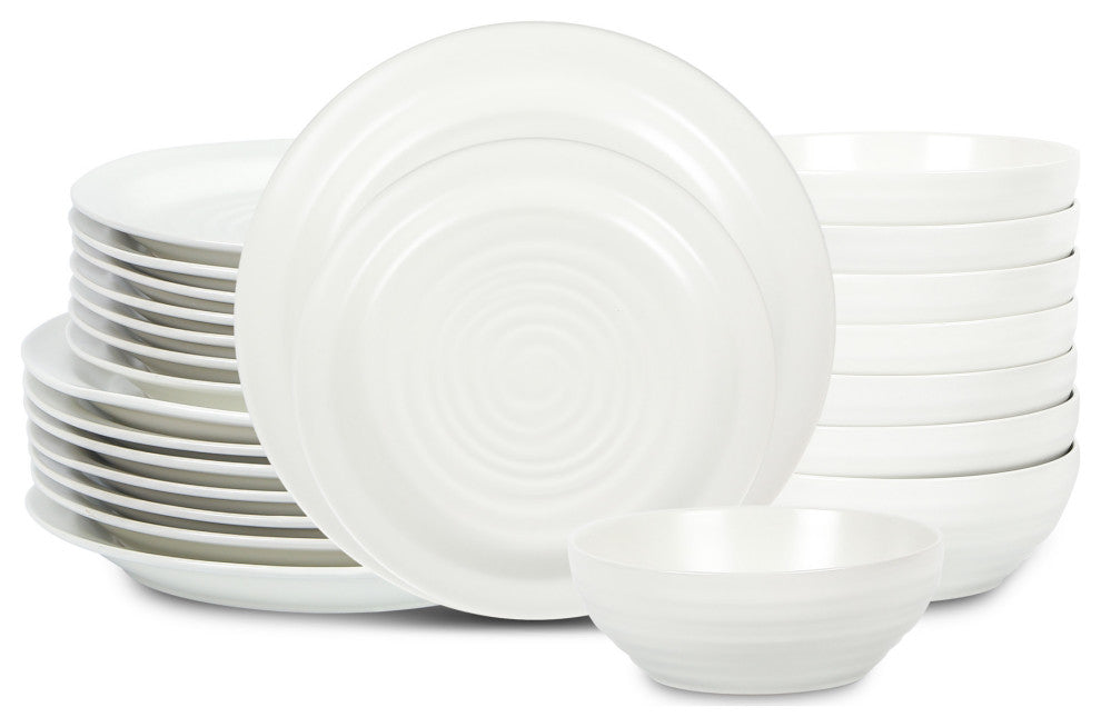 Stone Lain Orbit Stoneware 24-Piece Dinnerware Set, White