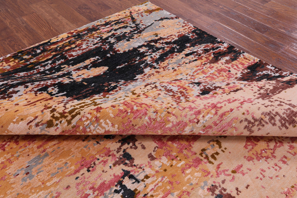 9' 0" X 12' 0" Wool and Silk Abstract Hand-Knotted Rug Q8778