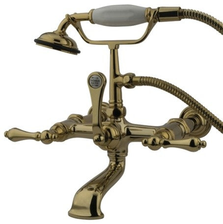 Kingston Brass 7" Wall Mount Tub Faucet With Hand Shower, Polished Brass