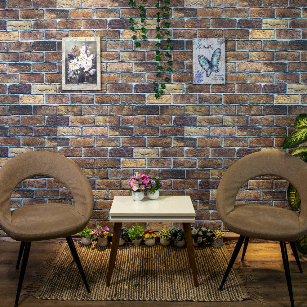 Faux Brick 3D Wall Panels, Beige Brown, Set of 10, Covers 54 sq ft