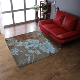 HAND TUFTED WOOL ECO-FRIENDLY AREA RUGS - Square,Gray Blue,Floral