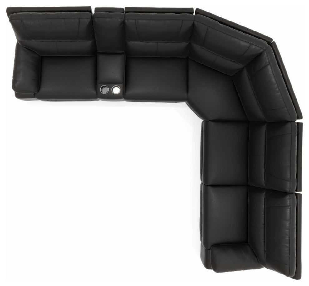 Malibu 130" Top Grain Leather 6-Piece Power Reclining Sectional, Coal Black
