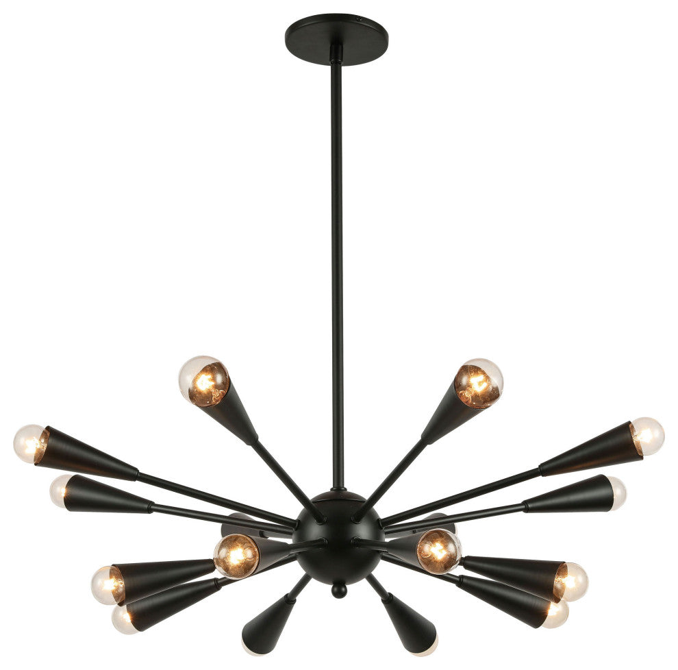 16 Light Incandescent Matte Black Chandelier