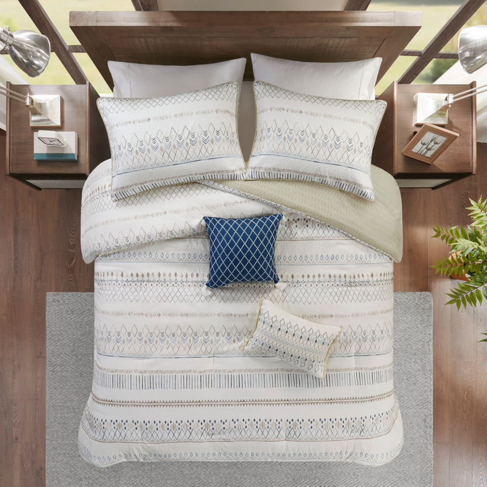 Madison Park Fraser 5 Piece Printed Seersucker Comforter Set With Throw Pillows