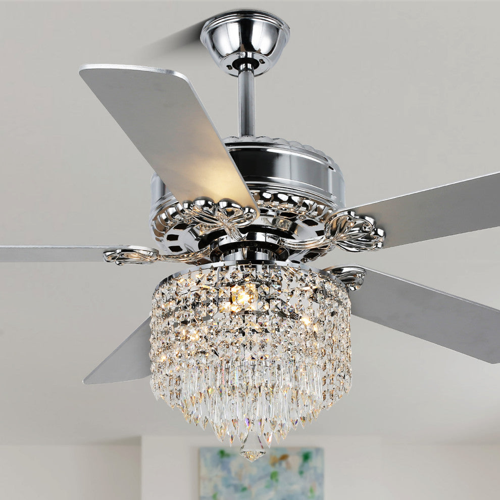52"  Chrome Chandelier Ceiling Fan, Pull Chain Ceiling Fan with Remote Control