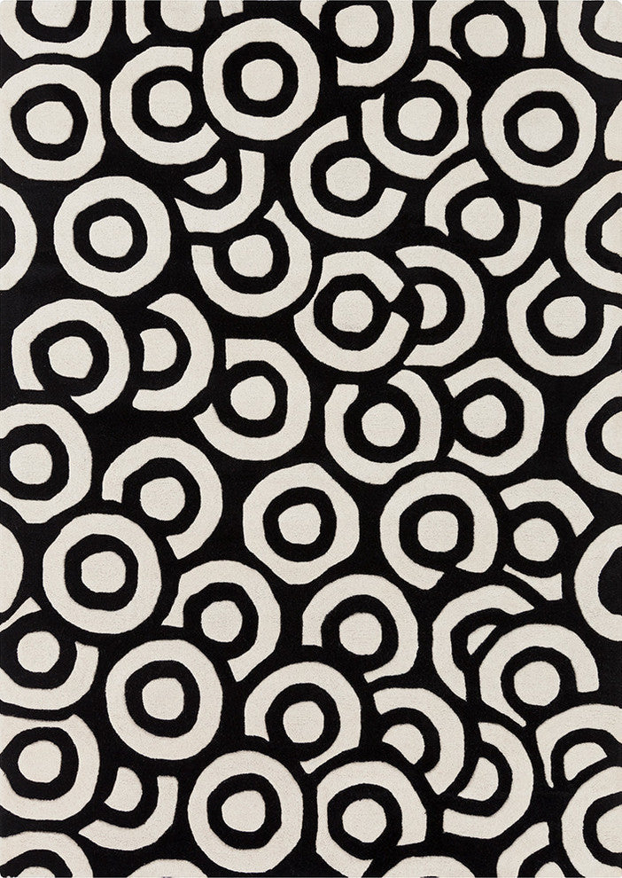 Davin Contemporary Area Rug, Black and Ivory, 7'x10'
