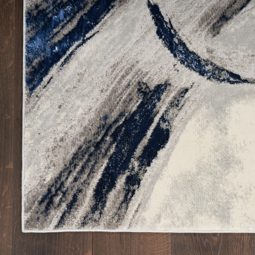 Nourison Splash 9' x 12' Grey Navy Modern Indoor Rug