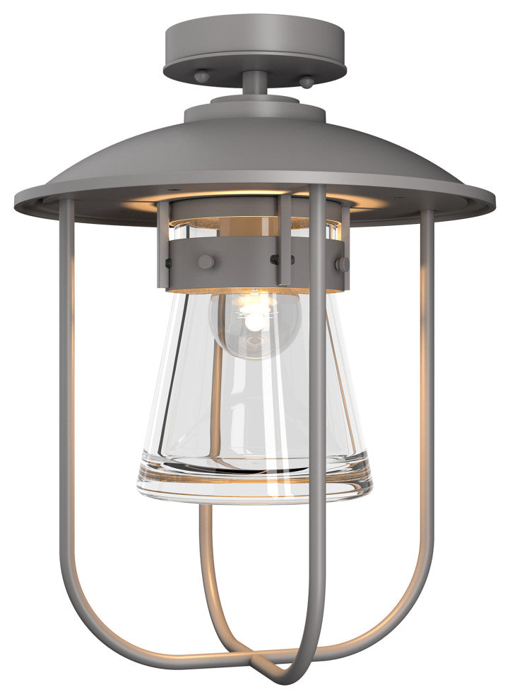 Erlenmeyer Outdoor Semi-Flush, Coastal Burnished Steel Finish, Clear Glass