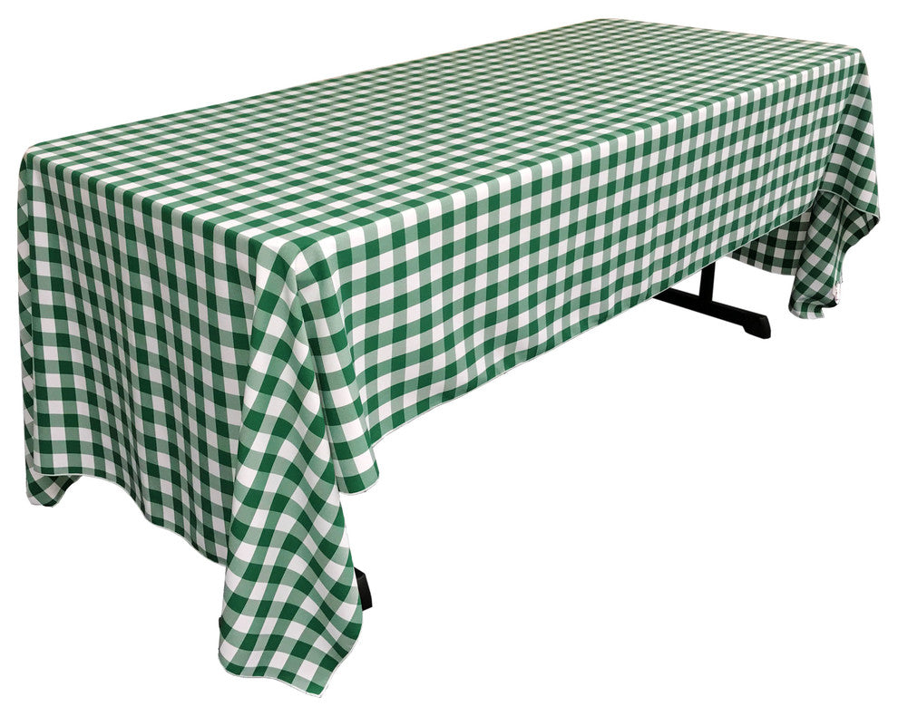 LA Linen Rectangular Gingham Checkered Tablecloth, Hunter Green, 60"x126"