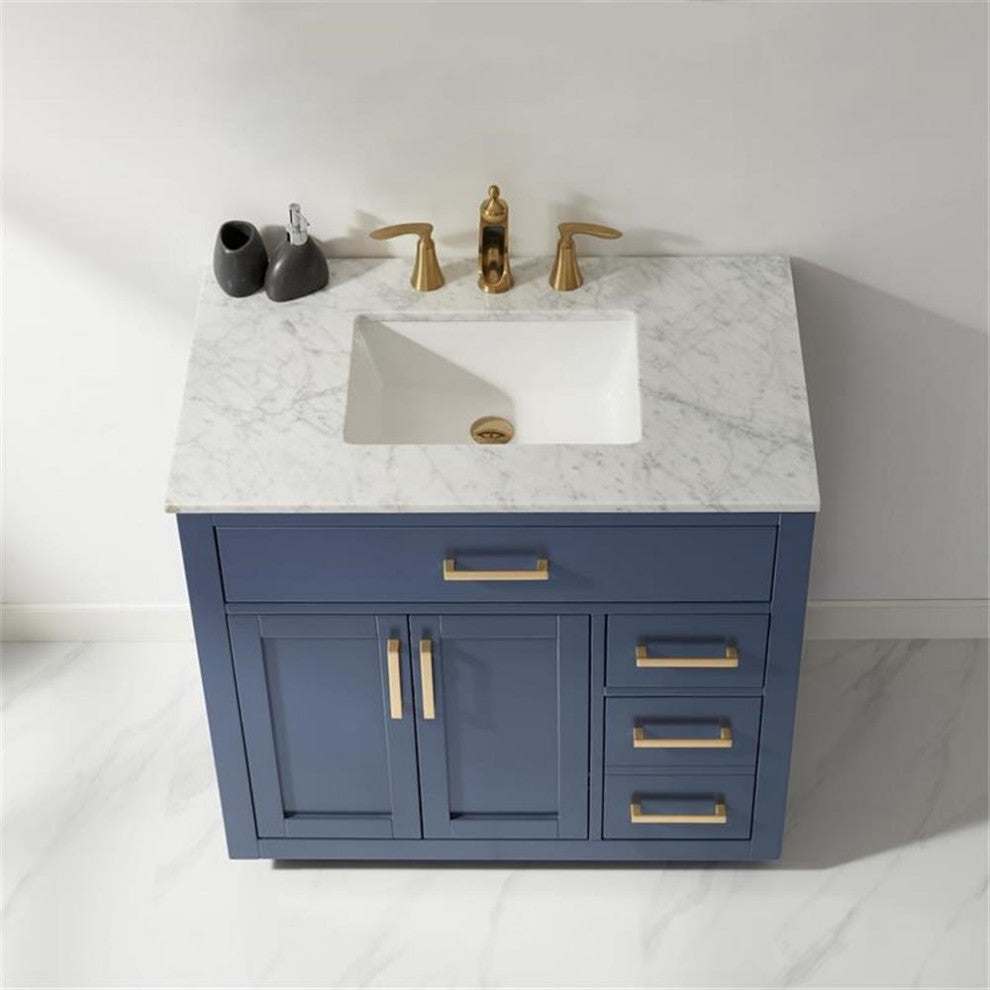 Ivy 36" Marble Countertop Single Vanity w/o Mirror Royal Blue