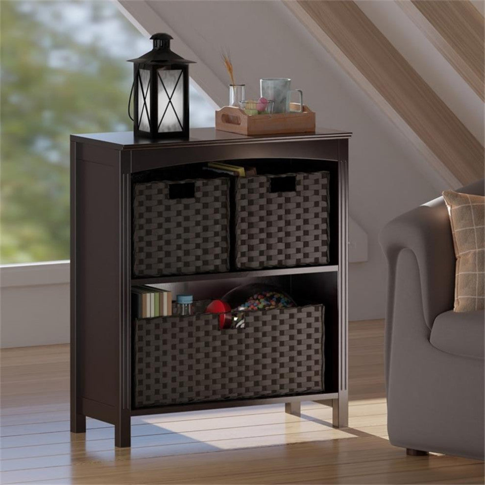 Terrace 4-PieceStorage Shelf With 3 Foldable Woven Baskets, Walnut and Chocolate