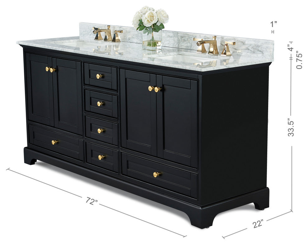 Audrey Vanity Set, Black Onyx, 72", Gold Hardware, No Mirror