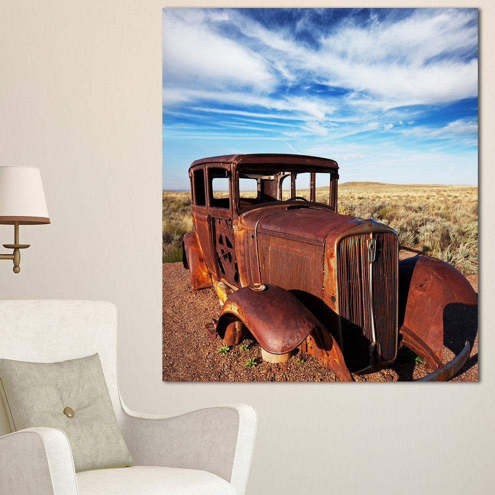 Vintage Car under Bright Blue Sky, Abstract Canvas Artwork, 30"x40"