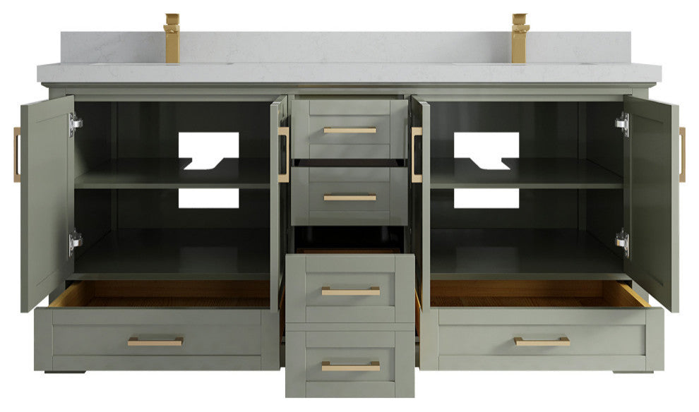 Boston 72 Double Sink Bath Vanity in Evergreen 2" Carrara Quartz