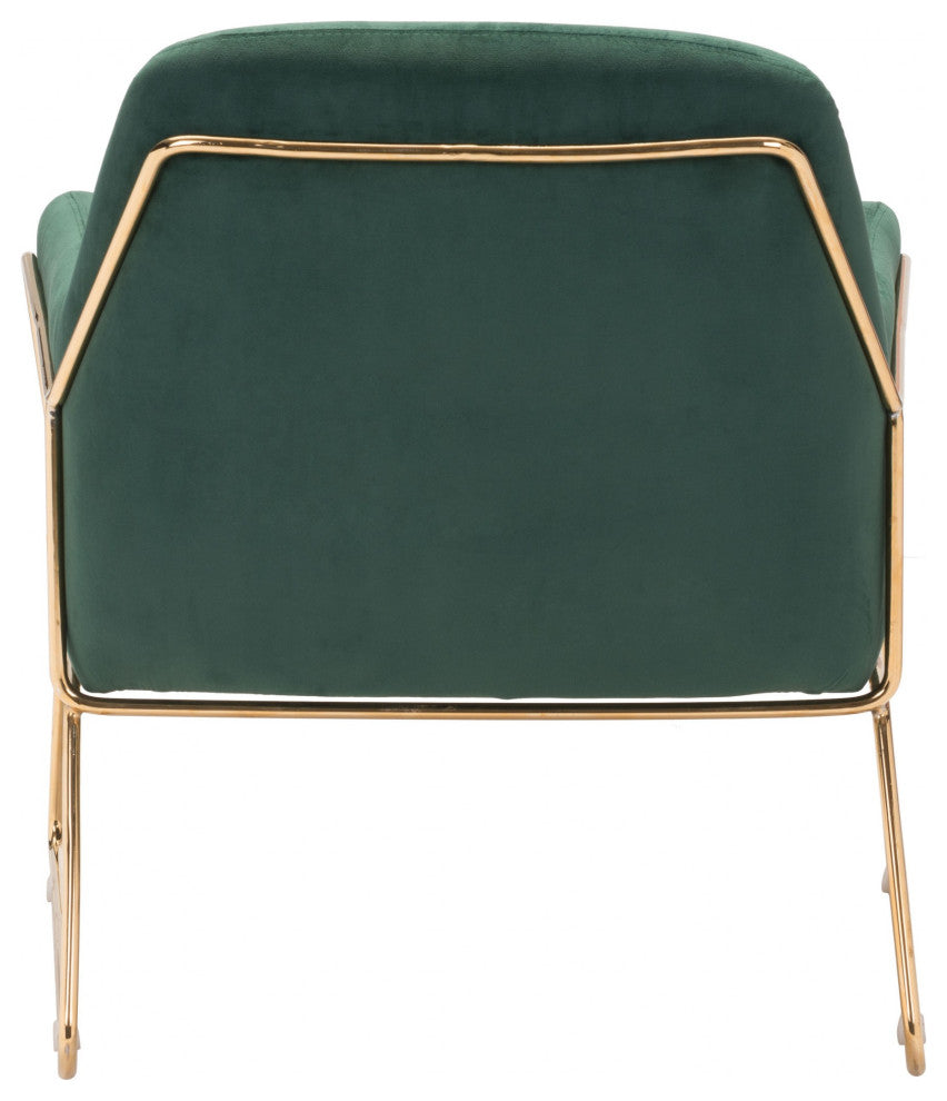 Comfy Square Green Velvet and Gold Accent Arm Chair