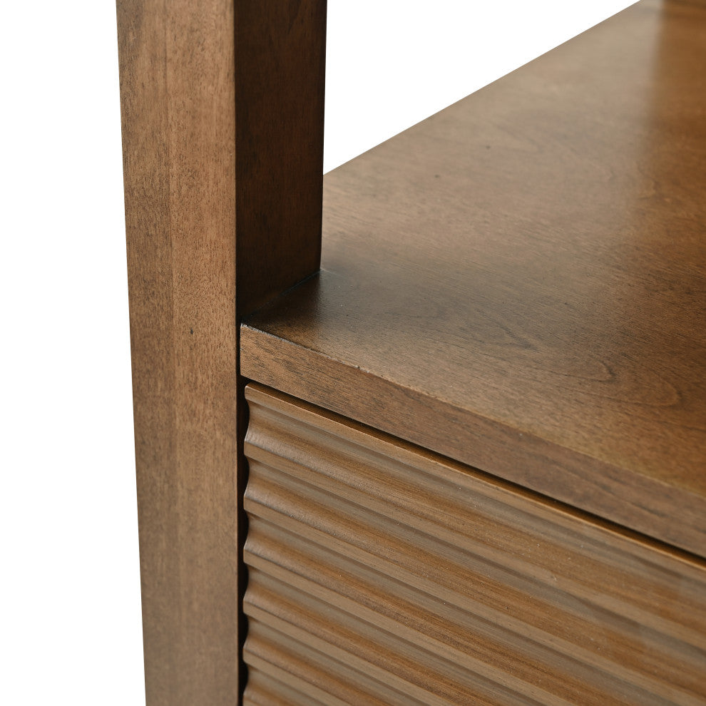 Vanity Art 21" Freestanding Linen Cabinet, Linear Walnut, Matte Black Handle