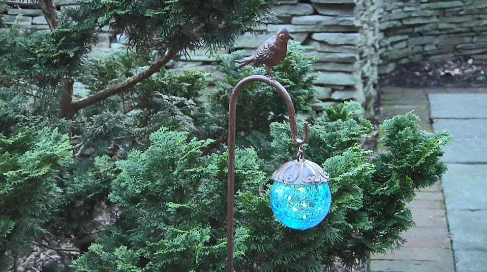 Solar Metal and Glass Ball Pathway Light - Blue Hummingbird