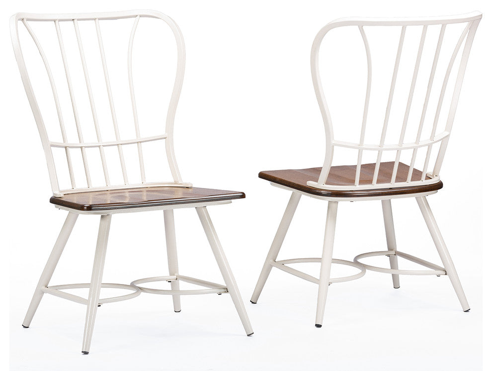 Longford Dark-Walnut Wood and White Metal Dining Chair, Set of 2