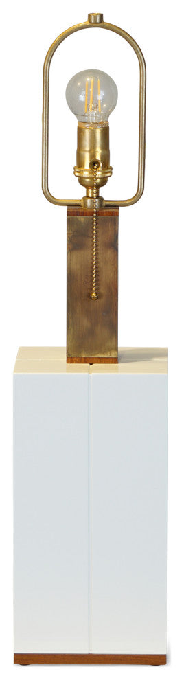 White High Gloss Table Lamp, Natural Brass, White Linen Shade
