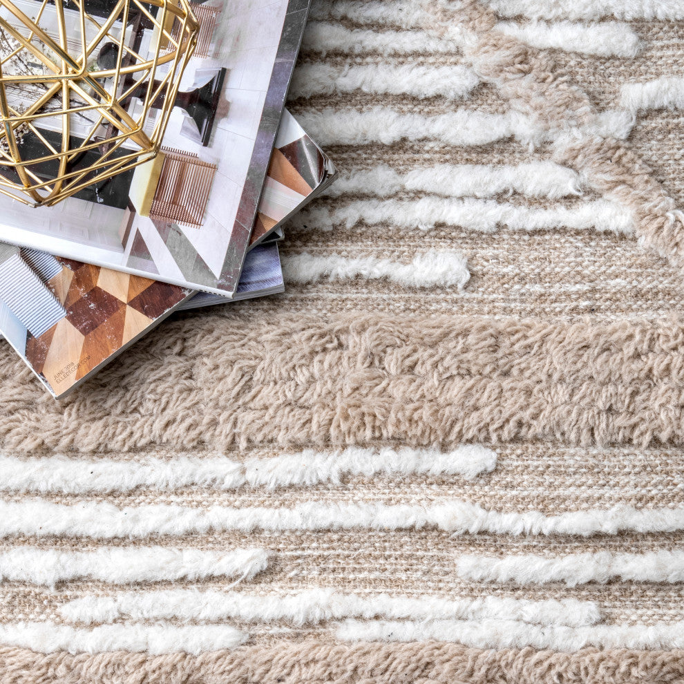 Bing Shag Area Rug, Beige 2'x8'