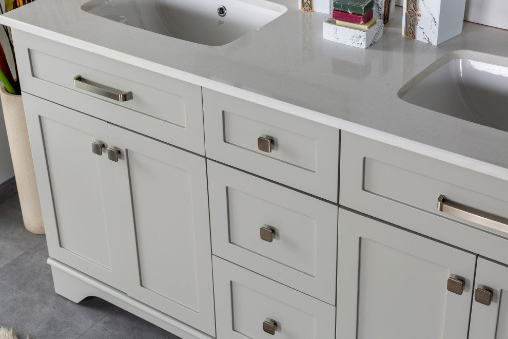 Livia Collection 60" Bathroom Vanity With Sink, Mirror, Countertop, Gray