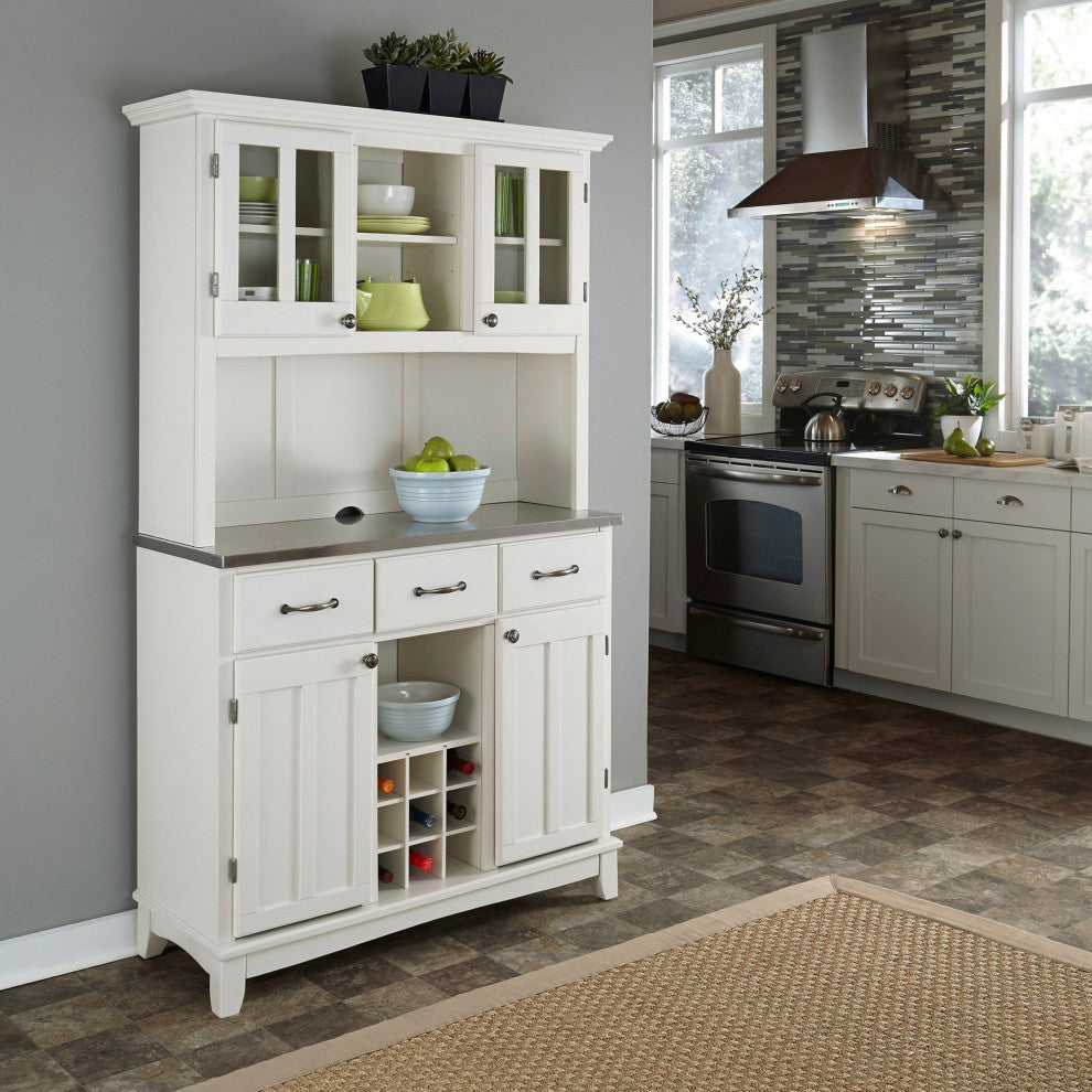 Contemporary Sideboard With Hutch, Multiple Cabinets & Removable Grid Wine Rack