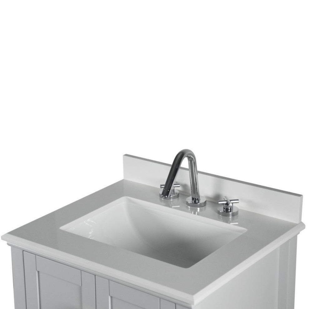 25" Single Vanity, Light Gray With Engineered Stone Top