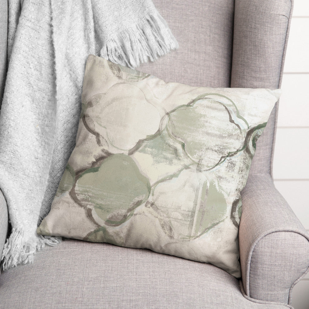 Green Gray Quatrefoil 18x18 Spun Poly Pillow