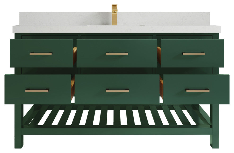 Parker 60 Single Sink Bathroom Vanity in Lafayette Green  2" Carrara Quartz