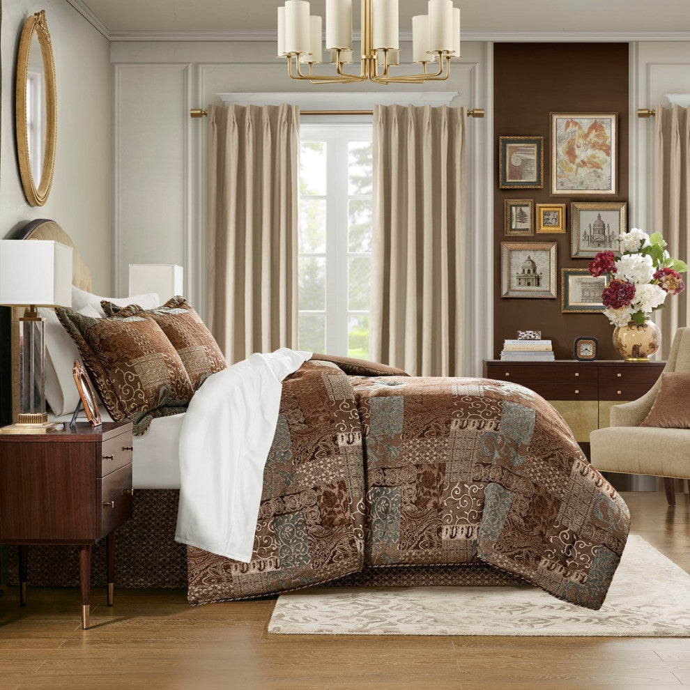 Croscill Galleria Traditional Patchwork 4-Piece Comforter Set, Brown, King