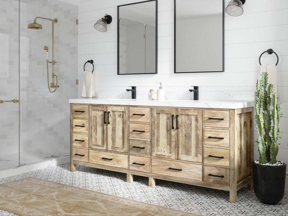 Malibu Mango 84 Double Sink Bath Vanity in White Washed 2" Calacatta Laza
