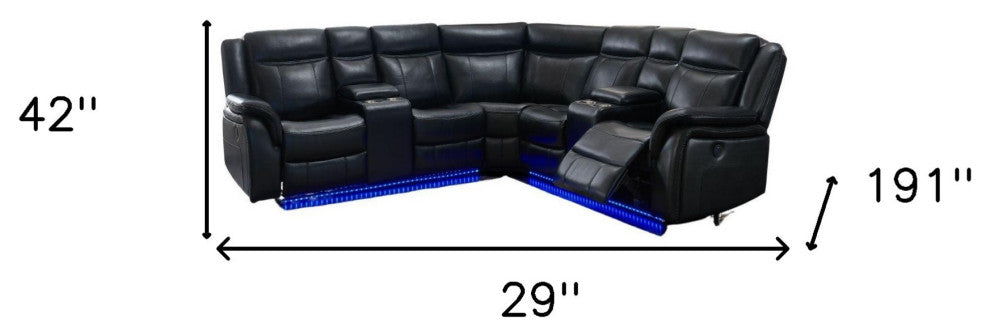 HomeRoots Power reclining Sectional Sofa, Black Leather Air