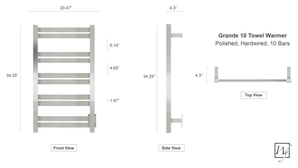 Grande Towel Warmer, Polished, 10 Bars