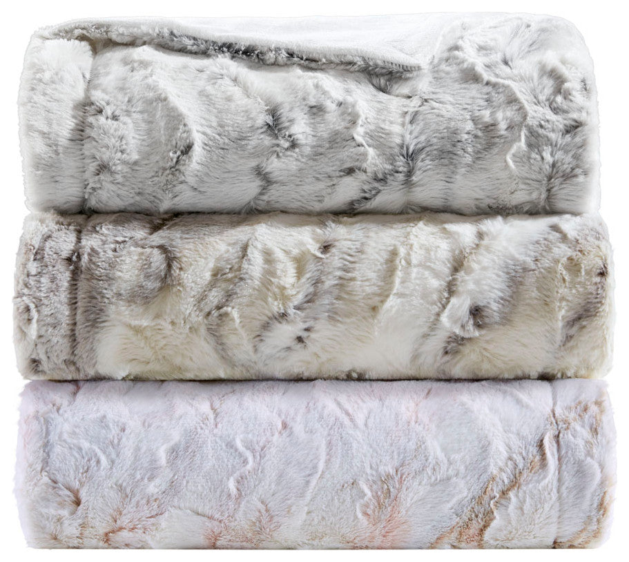 Madison Park Sachi Oversized Faux Fur Throw, Blush