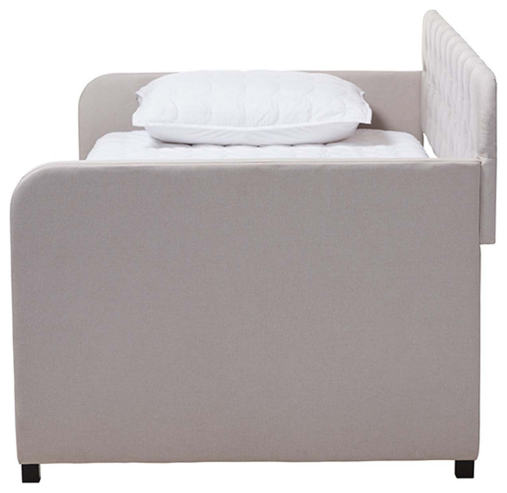 Carly Fabric Upholstered Button-Tufted Twin Size Sofa Daybed With Trundle Bed, B