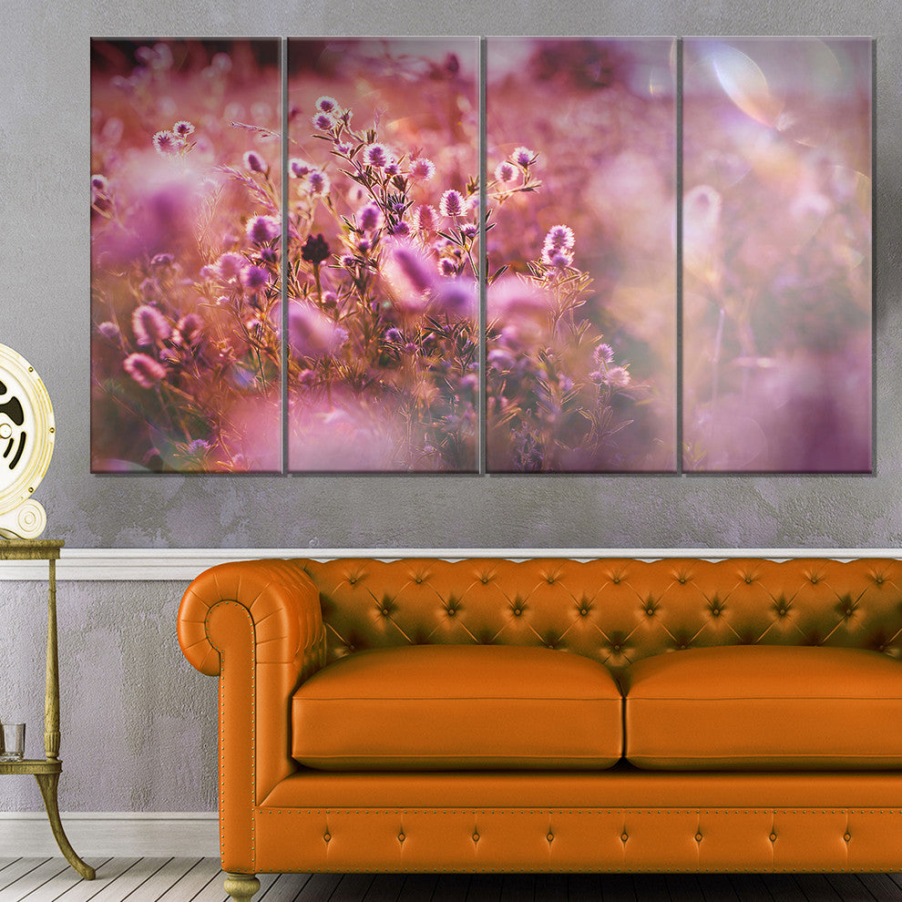 Beautiful Summer Little Flowers, Floral Canvas Art Print, 48"x28", 4 Panels