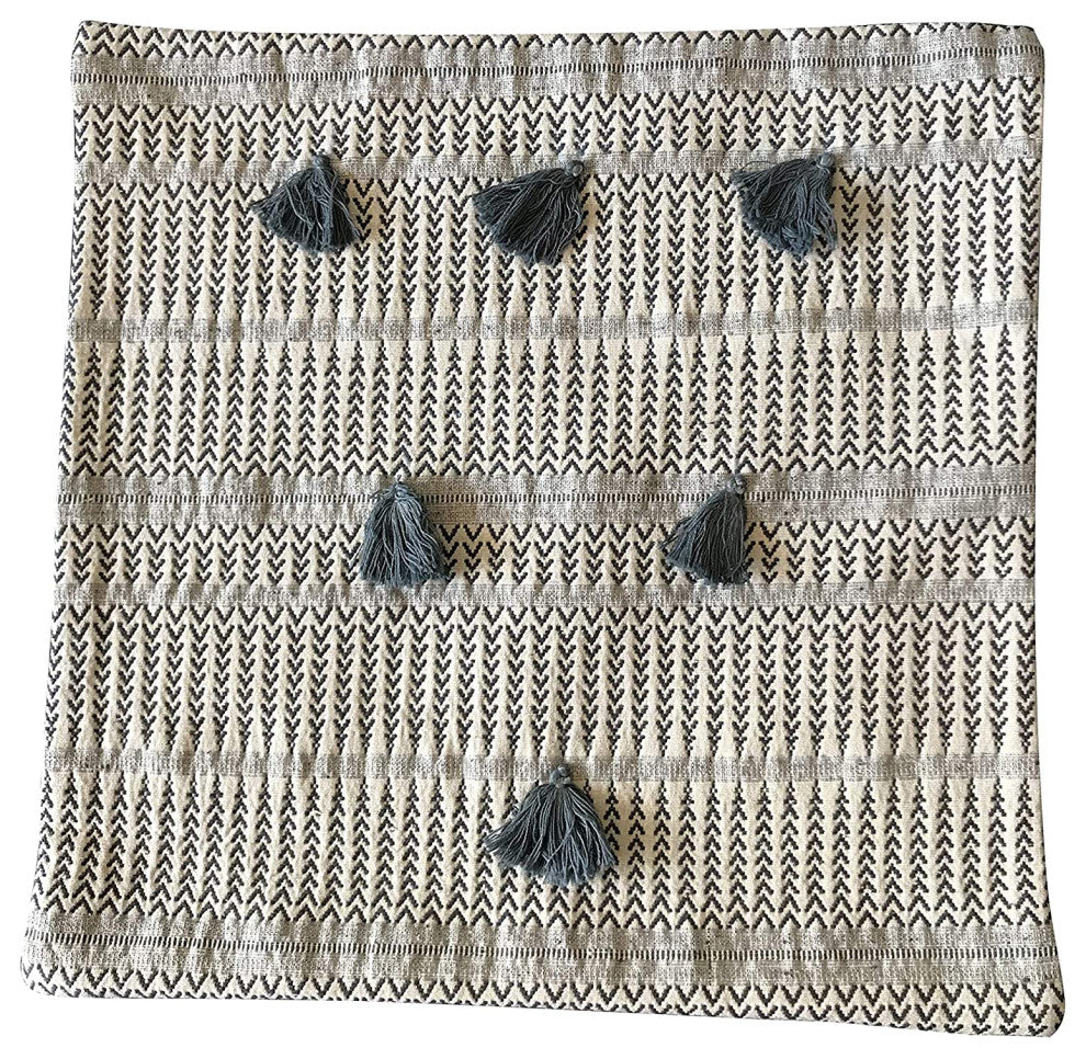 DecorShore Tribal Boho Woven Pillowcase with Tassels Soft Square Pillow Sham 18"