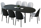 LeisureMod Tule 9-Piece Dining Set in Black Steel Frame, Black/Platinum Blue