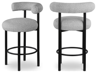 Bordeaux Upholstered Stool, Gray, Boucle Fabric, Matte Black, Set of 2