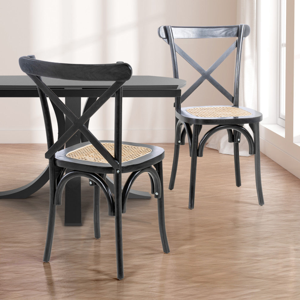 Cassis Classic Traditional X-Back Wood Rattan Dining Chair, Set of 2