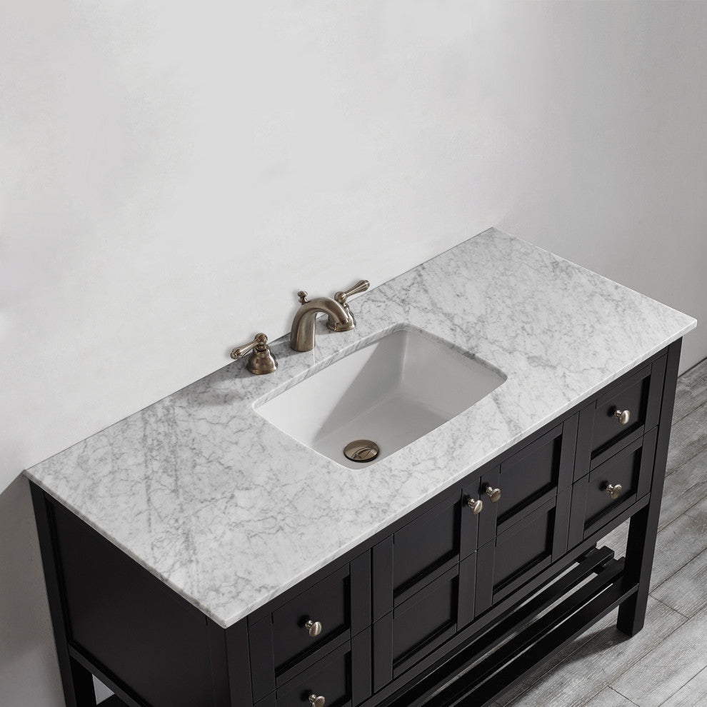48" Vanity in Espresso with Carrara White Marble Countertop Without Mirror