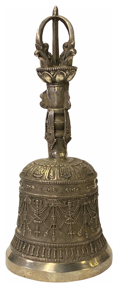 Handmade Silver Bronze Color Metal Tibetan Ritual Bell Display Hws1833