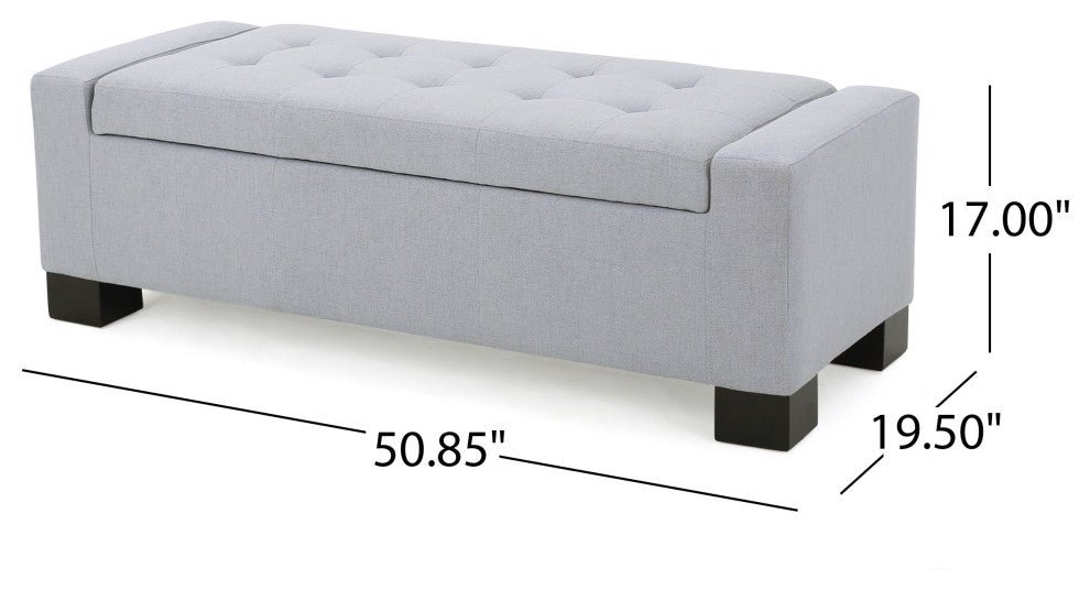 GDF Studio Guernsey Contemporary Tufted Fabric Storage Ottoman Bench, Light Gray