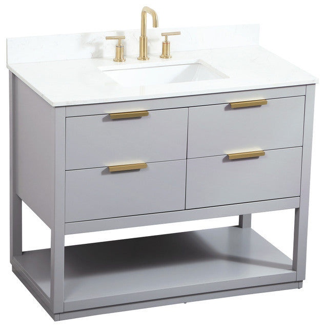 42" Single Bathroom Vanity, Gray, With Backsplash