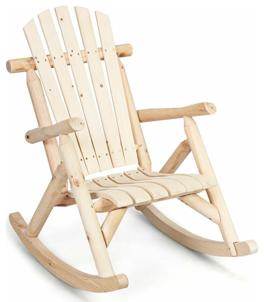 Costway Log Rocking Chair Wood Single Porch Rocker Patio Deck Furniture Natural