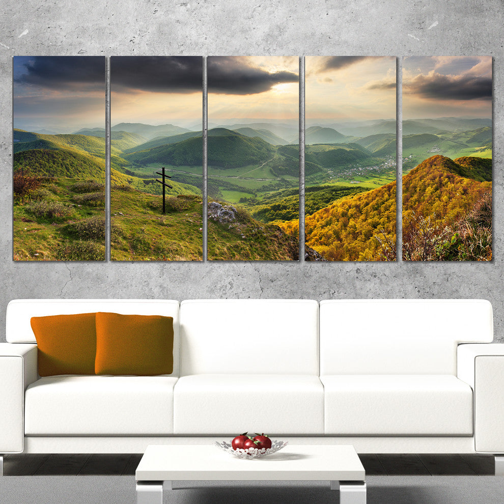 Slovakia Spring Forest Mountain, Large Landscape Canvas Print, 60"x28", 5 Panels