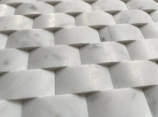 Carrara Marble 3D Cambered 1x2 Arched Mosaic Tile Honed Venato Carrera, 1 sheet