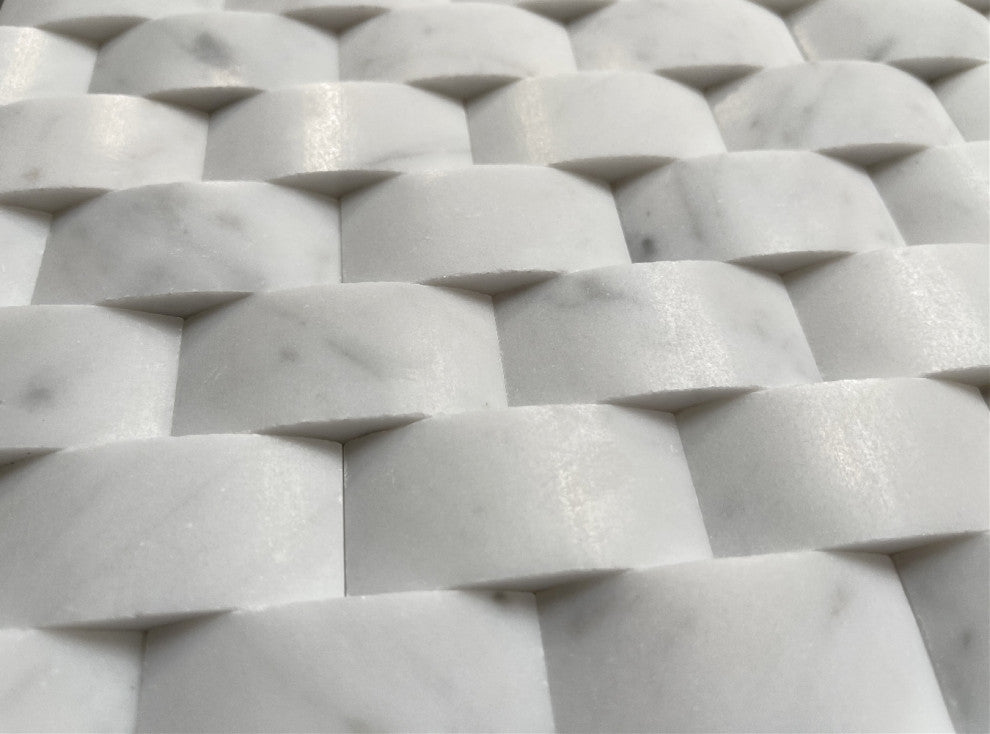 Carrara Marble 3D Cambered 1x2 Arched Mosaic Tile Honed Venato Carrera, 1 sheet