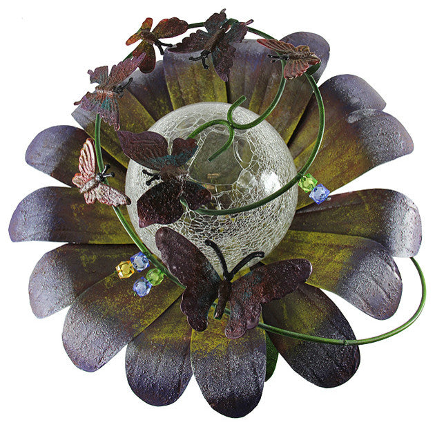 LED Lighted Solar Powered Flower Garden Lawn Stake, Purple, 15"